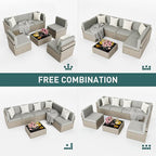 Pamapic Patio Furniture Set, 7 Pieces Modular Outdoor Sectional,Wicker Patio Sectional Sofa Conversation Set, Rattan Sofa with Coffee Table and Washable Cushions Covers, Grey Rattan(Grey Cushions)