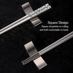 Metal Chopsticks Reusable,18/8 Stainless Steel,Tang Cao, 5 Pairs | Gift Box Set,ishwasher Safe, Square Lightweight, Non-Slip,Easy to clean