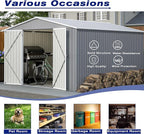 8x12 FT Outdoor Storage Shed W/Floor Frame,Metal Shed W/Double Lockable Doors,Garden Tool House W/ 2 Vents & Sloped Roof,for Backyard Patio Lawn,Gray