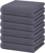 Homaxy 100% Cotton Waffle Weave Kitchen Dish Towels 6-Pack, Dark Grey | 13 x 28 Inches, Ultra Soft Absorbent Dish Towels, Quick Drying Cleaning Towels