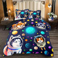 Dogs Full Size Bedding Set - 3Pcs Cute Dogs Comforter Set for Boys Ultra Soft Universe Corgi Husky Alaska Pattern Bedding Set for Kids Girls Boys Lightweight Blue-Black Reversible for All Season