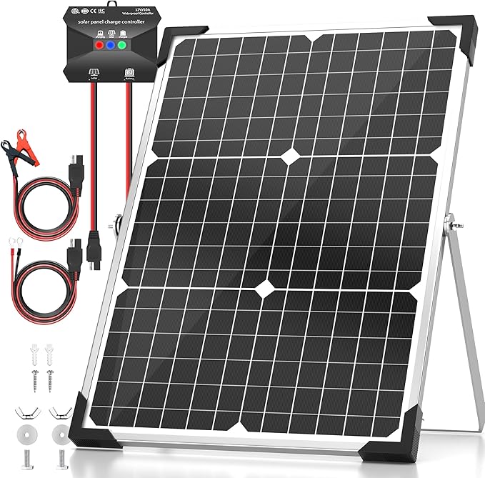 Voltset Solar Panel Kit 30W 12V, Solar Battery Trickle Charger Maintainer, Waterproof Solar Panel + Upgrade Charge Controller + Adjustable Mount Bracket for Boat RV Motorcycle Marine
