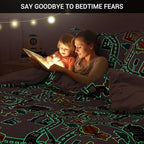 Mooreeke Glow in The Dark Twin Plush Fleece Comforter Bed Set, Soft & Warm 2 Piece Bed in A Bag with Sham, Velour Velvet Grey Excavator Highway Boys Kids Bedding Set, Fluffy Fuzzy Polar Cozy