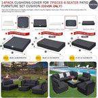 ClawsCover 14Pack Outdoor Patio Seat and Back Cushions Replacement Covers Fit for 7Pieces 6-Seater Wicker Rattan Sectional Couch Chair Furniture Set,Dark Grey-Include Cover Only (Large)