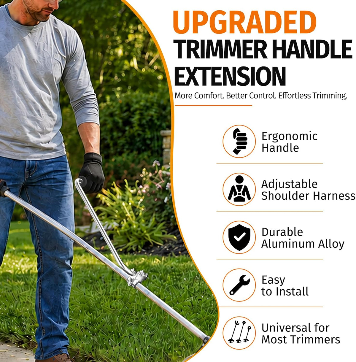 Upgraded Weedeater Handle,Ergonomic Trimmer Grip,Weed Eater Handle Extension Back Saver with Bracket Clamp,String Trimmer Handle with Shoulder Harness for String Trimmer,Lawn Care,Landscaping