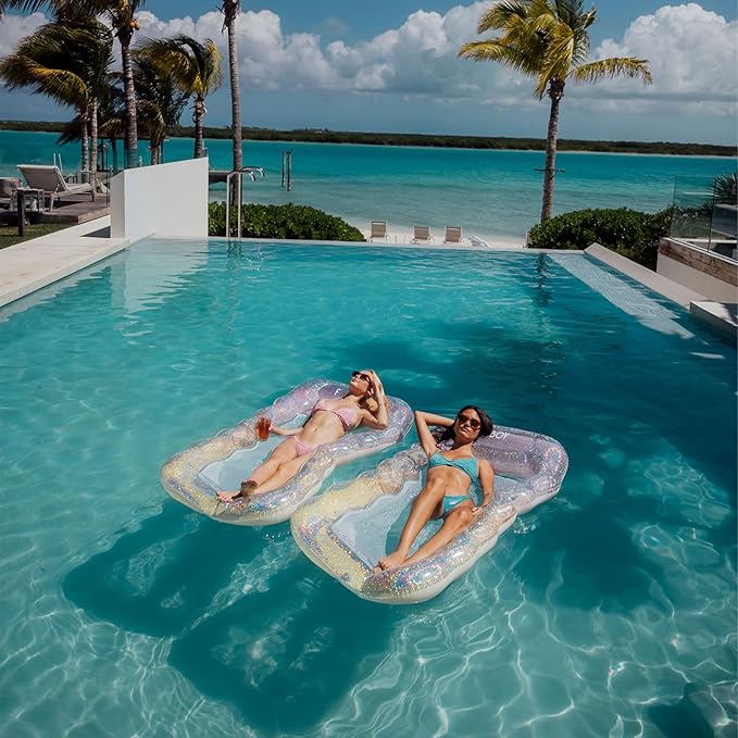FUNBOY Clear Inflatable Mesh Pool Lounger Mesh Water Hammock with Built-in Pillow 70" Pool Hammock Float for Adults Swimming Pool Accessories & Tanning Pool Lounger Float for Pool Party & Summer