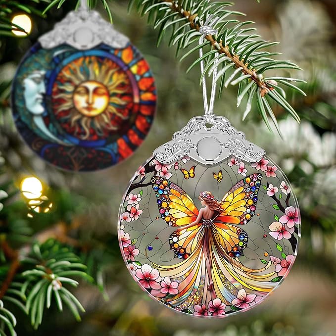 Stained Glass Suncatcher Ornament - Fairy Christmas Decorations - Christmas Ornaments for Tree - Holiday Present Ideas - Gift Exchange