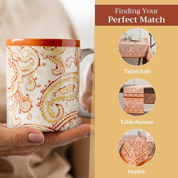 Maison d' Hermine Coffee Mug with Handles Tea Cups (15 Ounce, Pack of 1) | Fine Bone China Coffee Mugs for Hot Beverages Cappuccino Latte Home Hotel Spring Summer -Palatial Paisley - Paisley Autumn