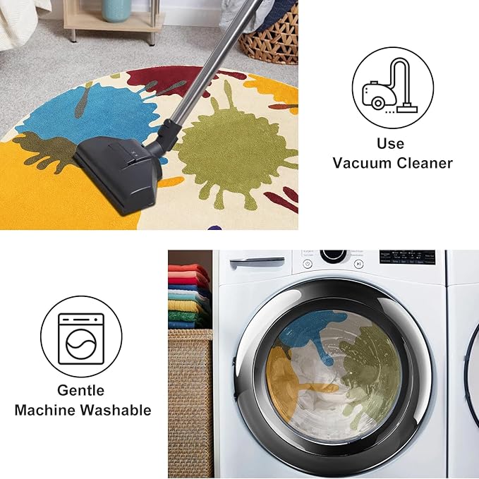 Art Round Rug for Playroom, 4'x4' Colorful Kids Rug for Nursery, Non-Slip Small Circle Rug for Kids Room, Machine Washable Bedroom Rug Soft Circular Office Carpet for Preschool Dorm