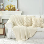 Longhui bedding Chunky Cable Knit Throw Blanket Lightweight Cream 100% Organic Cotton Blanket for Sofa Couch Bed Baby Nursery, Rustic Shabby Chic Modern Farmhouse, 60” x 80” Give Laundering Bag