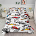 Axolotl Racing Car Comforter Set Full Size,Extreme Sports Boys Bedding Set for Boys Teens Girls Car Racing Gifts,Race Cars Quilt Bed Set with 1 Comforter 2 Pillowcases,Multi Color
