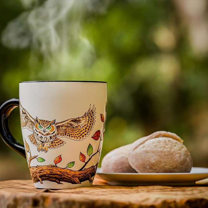 Color Changing Owl Coffee Mug 12oz – Heat Sensitive Ceramic Cup with Floral Reveal – Gifts for Owl Lovers, Unique Coffee Mugs for Women, Christmas Holiday Gift, Perfect for Coffee, Tea or Cocoa