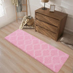 Chicrug Shag Geometric Modern Runner Rug for Bedroom, 2x6 Feet Memory Foam Indoor Hallway Runner Carpet, Fluffy Rug for Living Room Bedside Room Decor for Family, Pink/White