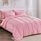 ENJOHOS Girls Queen Comforter Bedding Set Pink, 3 PCS Boho Comforter with Tufted Dots, Shabby Chic Bedding Comforter for All Season, Lightweight Fluffy Microfiber Comforter with 2 Pillowcases