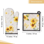 Maison d' Hermine 100% Cotton Oven Mitt & Pot Holder Set (7.5"x13" & 8"x8") | Heat Resistant BBQ Cooking Gloves with Loop Baking Grilling Kitchen Hotel Home Farmhouse Spring Summer - Candice
