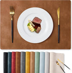 MOSAYT Vinyl Placemats Set of 8-12 X 17 Inch - Faux Leather 100% Waterproof Oil-Proof Wipeable PU Place Mats, Heat Resistant Reversible Table Mats for Kitchen, Dining, Outdoor, Reddish Brown
