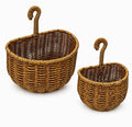 2 Pack Hanging Wall Storage Basket, Woven Rattan Organizer，NATURAL BROWN | Rustic Hand woven wall organizer with hook for kitchen, bathroom and entryway storage, Space-saving decor for modern homes