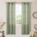 LAMIT Linen Curtians for Living Room 80 Inch Length, Bronze Grommet Light Filtering Semi Sheer Neutral Lightweight Rustic Farmhouse Boho Drapes for Bedroom, 2 Panels, Sage Green, 34 x 80 Inch