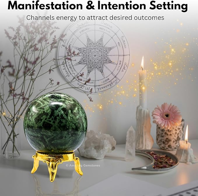 Amazing Gemstone Flower Stone Crystal Ball with Stand - 2 Inches Crystal Sphere Meditation Balls for Witchcraft and Decorative Balls