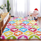 Tepook Fluffy Colorful Rug for Kids, Shaggy Soft Rainbow Area Rugs for Girls Bedroom, Indoor Modern Geometric Moroccan Rugs Plush Girls Kids Rug for Playroom Teens Room Nursery Home Decor, 4 X 6 ft
