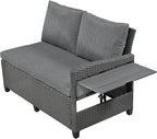 5-Piece Outdoor Patio Furniture Set with Dining Table&Bench, All-Weather PE Wicker Sofa w/2 Extendable SideTables&Cushions&Washable Covers, Rattan Conversation Couch for Backyard Yard, Gray