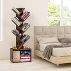 6 Tier Tree Bookshelf, Sturdy Retro Floor Standing Wood Bookcase, Storage Rack for Home Office, Living Room, Bedroom, Reading Spot, Heavy Book Organizer Shelves for CDs/DVDs/Movies