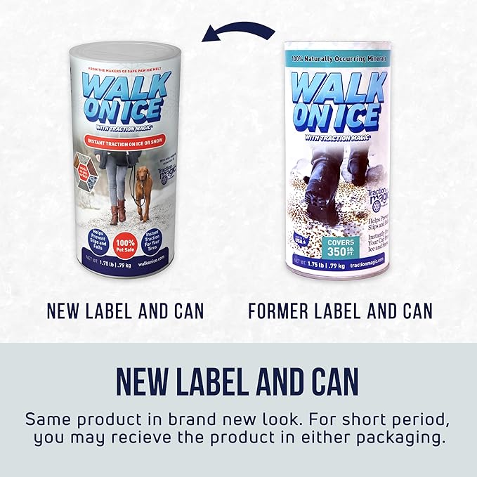 Walk on Ice - Instant Grip for Snow & Ice, Prevent Slips & Falls, Safe for Kids, Pets, & Cars, Unique Mineral Blend, 100% Salt & Chemical Free, 1.75 lb CAN for Walkways & Sidewalks