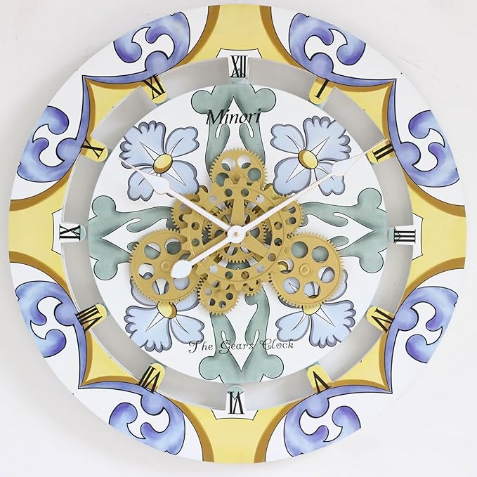 The Gears Clock Wall Clock Italy Collection with Moving Gears (Minori, 24 inch Round)