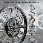 HOIBAI Large Wall Clock, Wall Clocks for Living Room Decor 36 Inch Farmhouse Vintage Rustic Kitchen Wall Decor Vintage Roman Oversized Wall Clock for Home Bedroom House, Moving Gears Clock