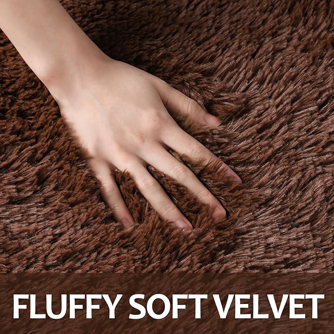4x6 Large Area Rugs for Living Room, Super Soft Fluffy Modern Bedroom Rug, Brown Coffee Indoor Shag Fuzzy Carpets for Girls Kids Nursery Room Home Decor