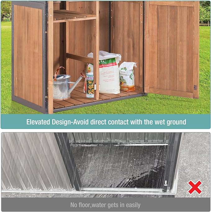 Sheds Outdoor Storage,Garden Shed with Metal Frame Structure and Adjustable Shelves,Large Capacity Storage Tool Cabinet Box for Backyard Garden Patio Lawn (Brown)