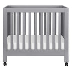 Babyletto Origami Mini Portable Folding Crib with Wheels in Grey, 2 Adjustable Mattress Positions, Greenguard Gold Certified