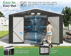 AMERLIFE 12x20x7.2 FT Metal Storage Shed with 2 Transparent Panels, Outdoor Tool Shed with Hinged Double Doors, Windows & Vents, Reinforced Steel Frame for Backyard Garden, DIY Workshop, Dark Gray