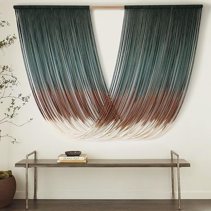 Macrame Wall Hanging Dip-Dye Green Boho Wall Decor Chic Fiber Yarn Wall Art Craftsmanship Bedroom Livingroom Nursery Apartment Home Decor 57" W x 35" L