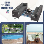 Outdoor Furniture Set 7PCS Patio Furniture for Backyard Wicker Sectional Sofa Set 6 Seats, PE Rattan Outdoor Conversation Set with Thickened Cushions and Glass Coffee Table, Grey
