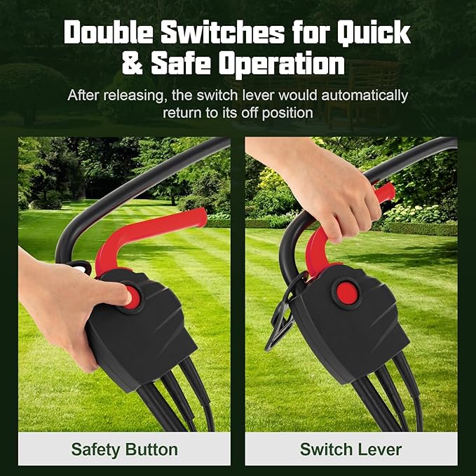Electric Lawn Mower, 13" Corded Lawnmower with 10 Amp Copper Motor, 6.6-Gallon Grass Collection Box & 3-Position Heights, Push Lawn Mower Electric De-Thatcher for Garden & Farmyard (Red)