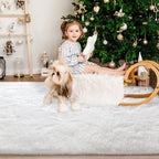 Super Soft Fluffy Shaggy Rugs 5x8 Feet for Living Room Bedroom, Fuzzy Plush Area Rugs for Girls Kids Room Nursery Home Decor, Furry Dorm Rug Cute Non-Slip Indoor Floor Carpet, Cream White