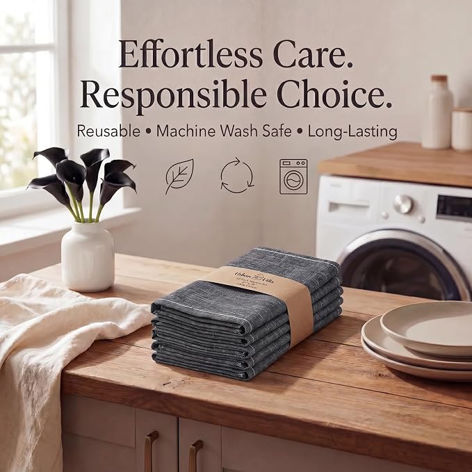Urban Villa Cloth Napkins Cotton 20x20 (Set of 12) Black/White