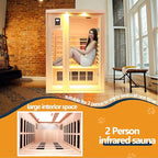 Ceramic Infrared Sauna 2 Person Far Infrared Sauna Hemlock Saunas Room for Home 2 in 1 Indoor Sauna with Low EMF Heaters + Ceramic Heating Cubes-Chromotherapy-Bluetooth Speaker