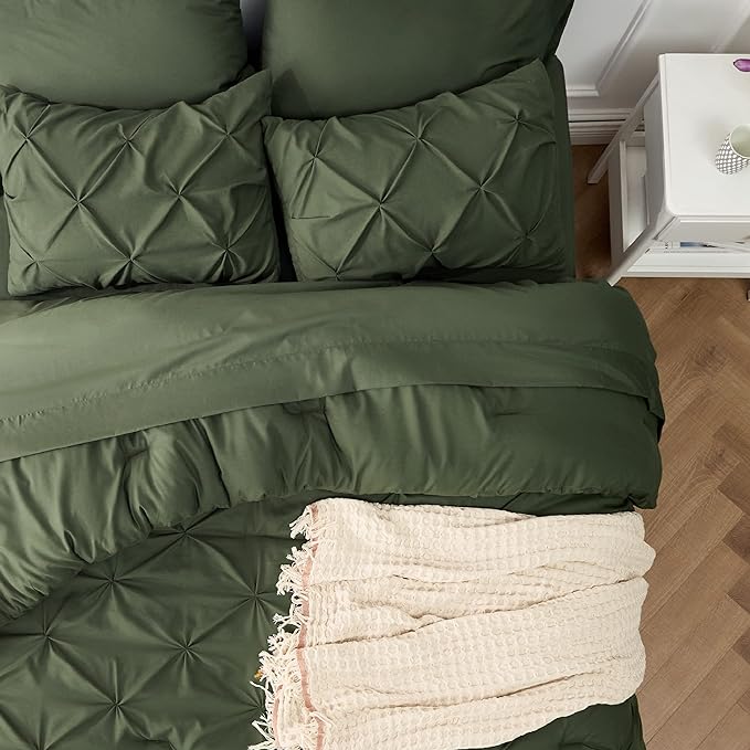 Bedsure California King Comforter Set - Cal King Bed Set 7 Pieces, Pinch Pleat Olive Green Cali King Bedding Set with Comforter, Sheets, Pillowcases & Shams