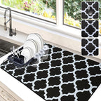 Dish Drying Mat for Kitchen Counter, 16x24 Rubber Backed (Black Trellis) | Hide Stain Anti Absorbent for Kitchen Counter, Non-slip Drying Mat for Coffee Machine Dish Rack