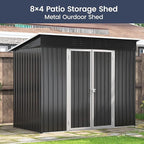 UDPATIO Outdoor Storage Shed 8x4 FT, Outside Sheds & Outdoor Storage Metal Galvanized Steel Yard, Patio, Lawn, Tool Shed with Lockable Door for Can, Bike, Lawnmower,Dark Grey