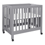 Babyletto Origami Mini Portable Folding Crib with Wheels in Grey, 2 Adjustable Mattress Positions, Greenguard Gold Certified