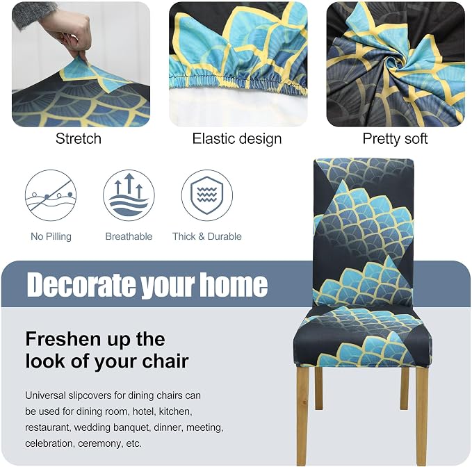 Dining Chair Covers, Stretch Seat Covers, Washable Furniture Protector | 4 Pack, Washable, Stretch Fit, Soft, Non Slip, Dining Chair Covers, Seat Protector, Furniture Cover,Easy Clean