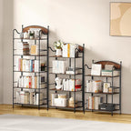 Folding Bookshelf No Assembly, 3 Shelf Black Folding Bookcase,Industrial Small Metal Corner Display Book Shelf with Storage Shelves for Bedroom,Living Room, Home Office Organization