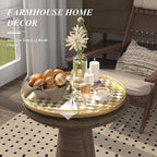 Gold and White Checkerboard Lazy Susan with Rubberwood Base and Metal Rail | Smooth rotating oak tray with walnut finish for dining tables, kitchen counters, pantries and cabinet storage.