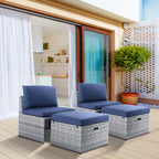 BACKYARD EXPRESSIONS PATIO · HOME · GARDEN w Backyard Expressions 2 Pc. Outdoor Conversation Chair Set with Storage and Ottoman, 250lb Weight Capacity, Navy Blue/Grey Wicker