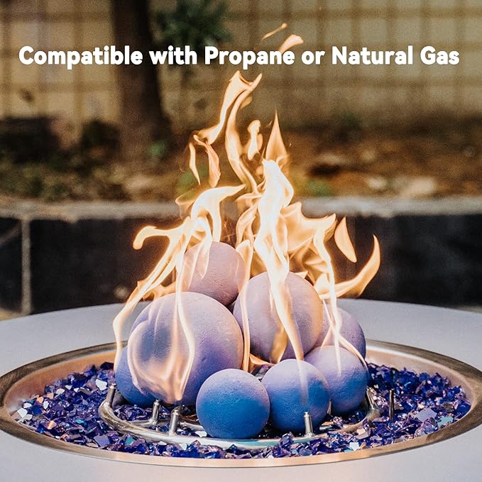 Skyflame Ceramic Fireplace Balls, Set of 15 Round Fire Stones Set for Indoor and Outdoor Fire Pits or Fireplaces Accessory, 3 Inch, Blue