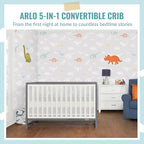Arlo 5-in-1 Convertible Crib in Steel Grey and White, JPMA Certified, 3 Mattress Height Settings, Non-Toxic Finish, Made of Sustainable and Sturdy Pinewood