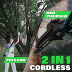 SOYUS 2-IN-1 Cordless Pole Saw & Mini Chainsaw, 21V 6-Inch Electric Pole Chainsaw for Tree Trimming, Auto Oiling, 15FT MAX Reach Pole Saw for Thick Branches(2x2.0Ah Batteries & Charger Included)